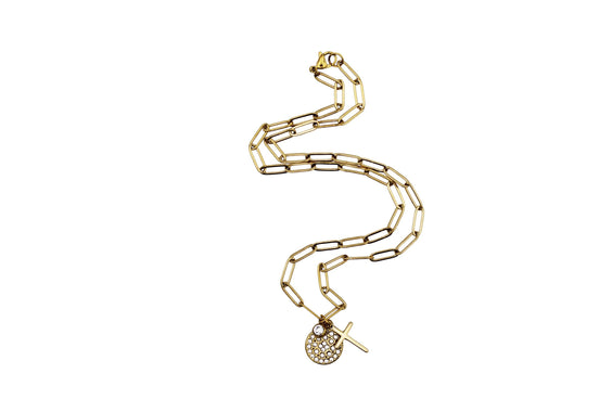 Cross & Rhinestone Charm Necklace