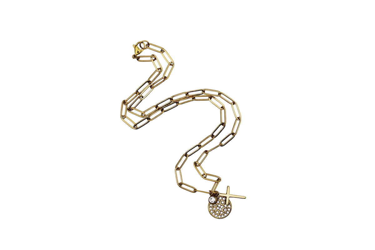Cross & Rhinestone Charm Necklace