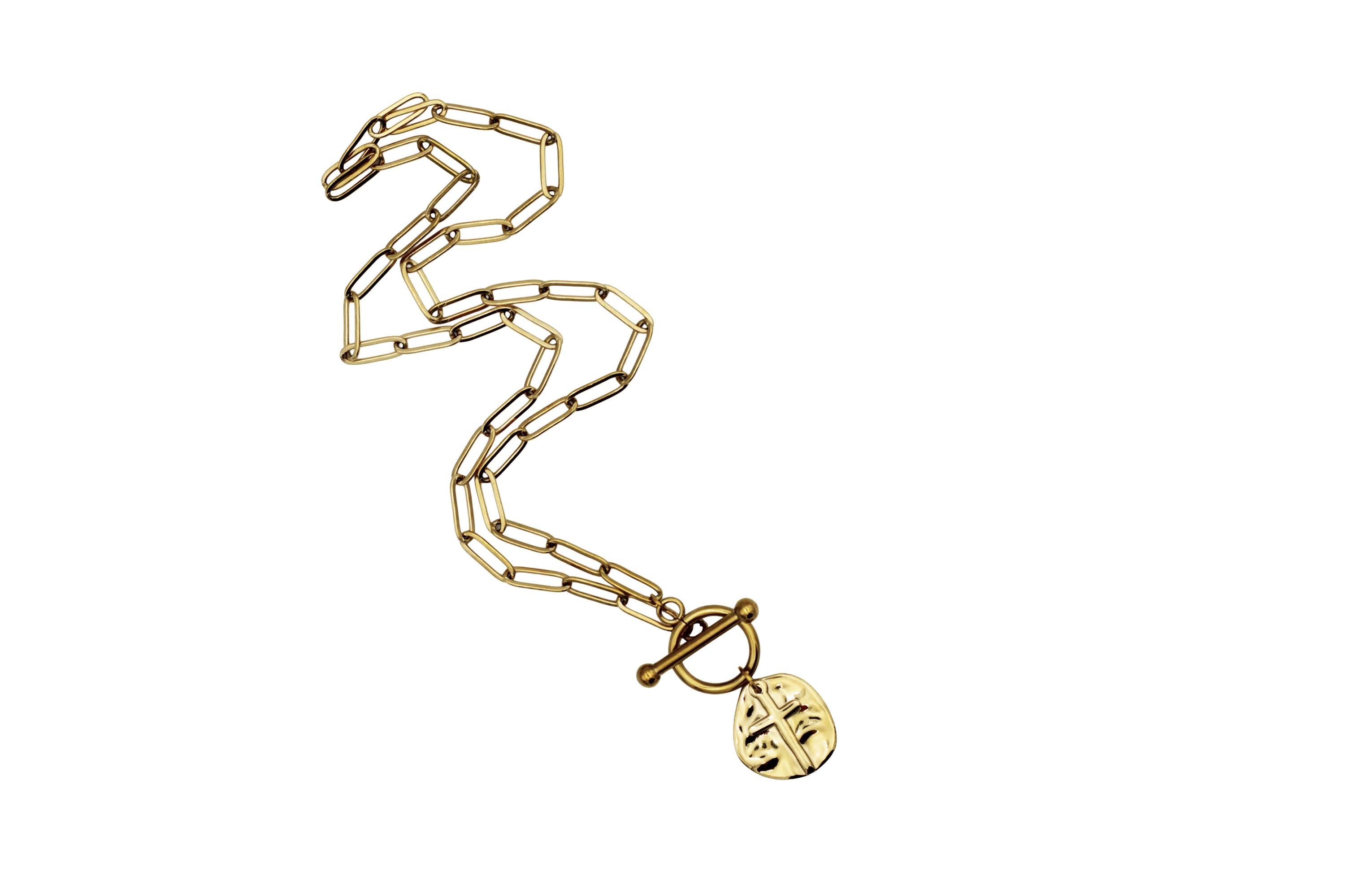 Textured Cross Charm Toggle Necklace