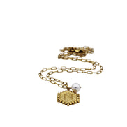Gold N and Heart Double Sided Charm & Pearl Necklace