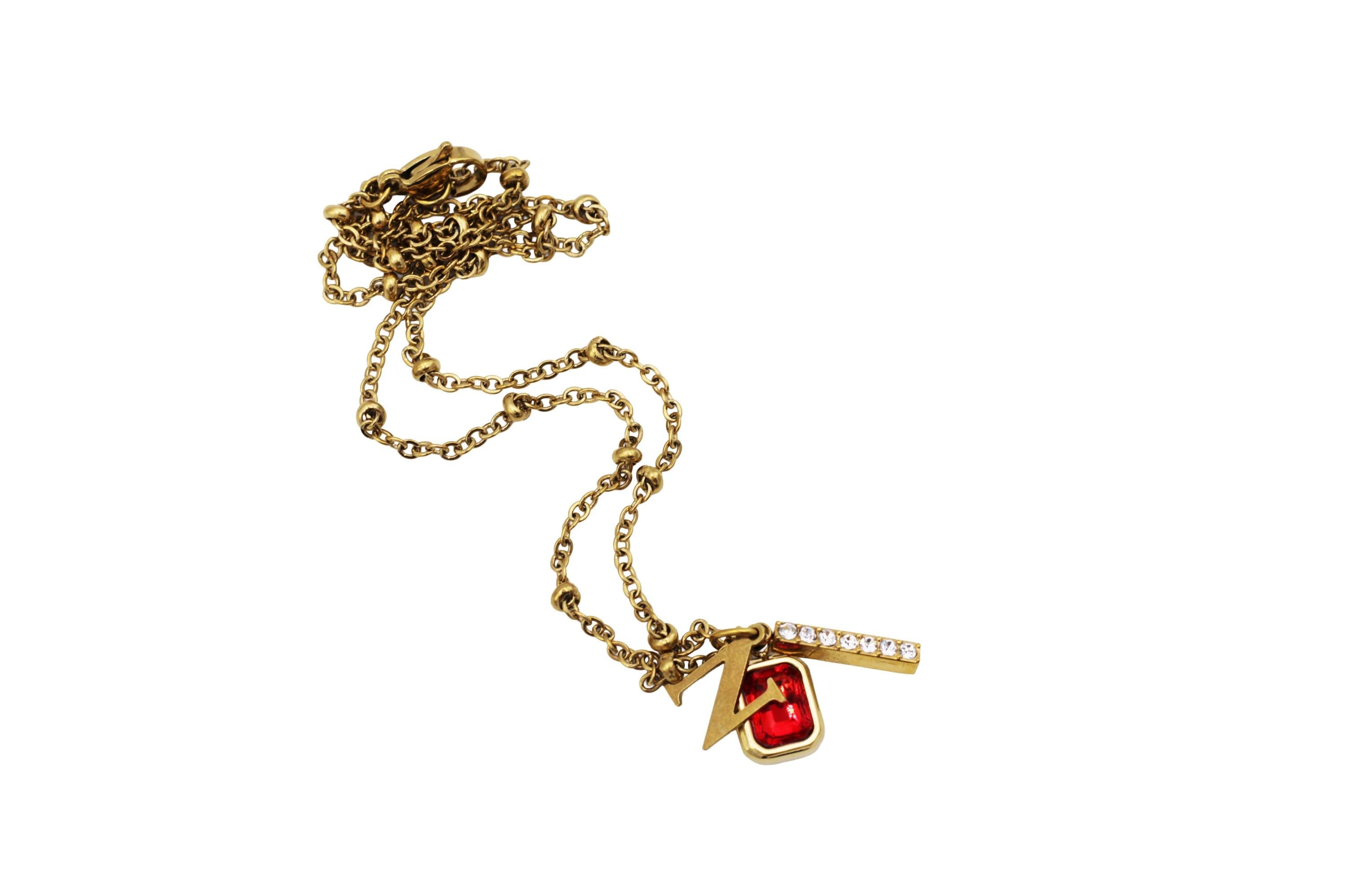 Gold N Rhinestone Charm Cluster Necklace