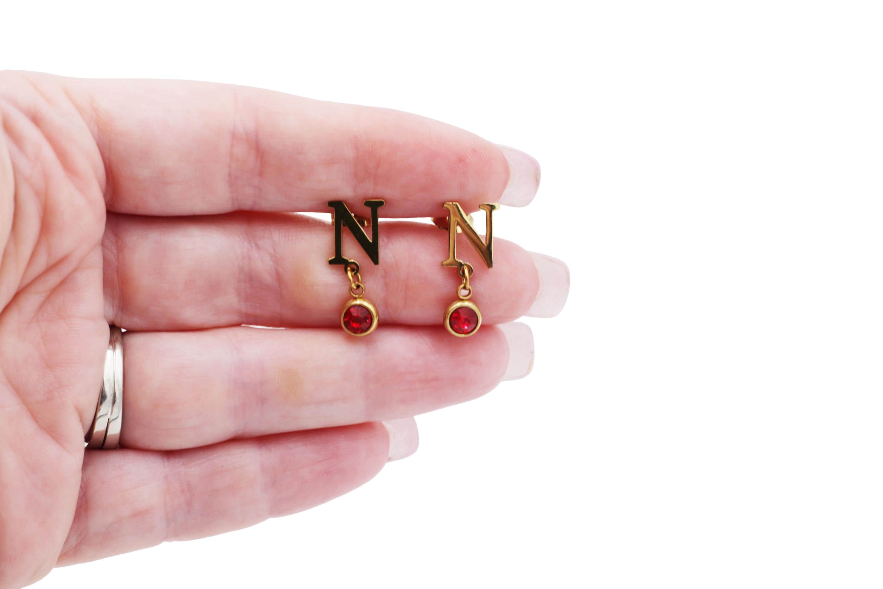 Gold N Red Rhinestone Earrings