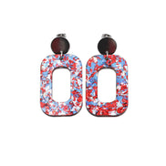 Red Silver Blue Glitter Oval Earrings