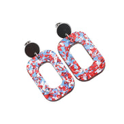 Red Silver Blue Glitter Oval Earrings