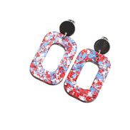 Red Silver Blue Glitter Oval Earrings