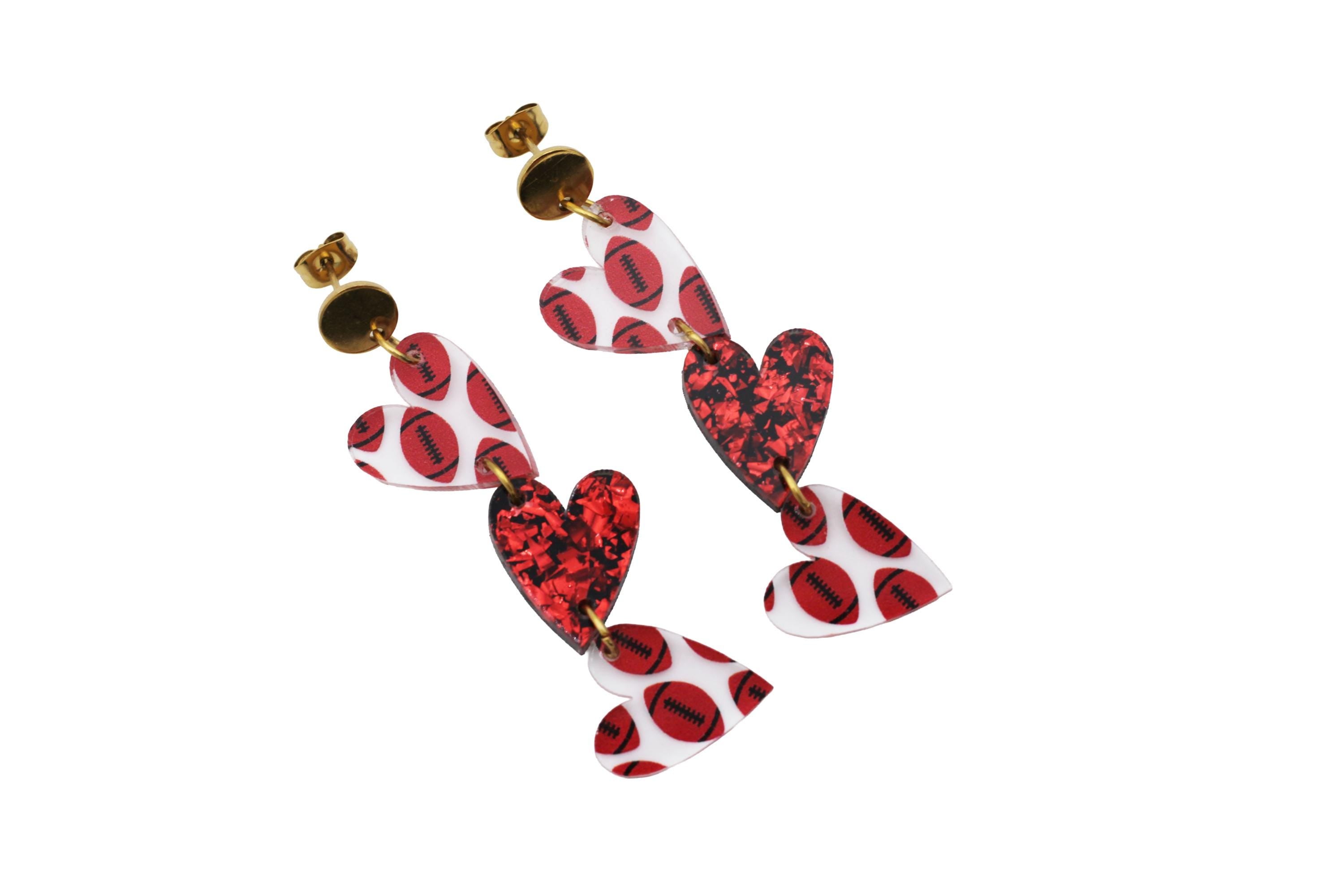 Football Triple Heart Earrings