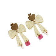 Glitter Pencil Bow Earrings