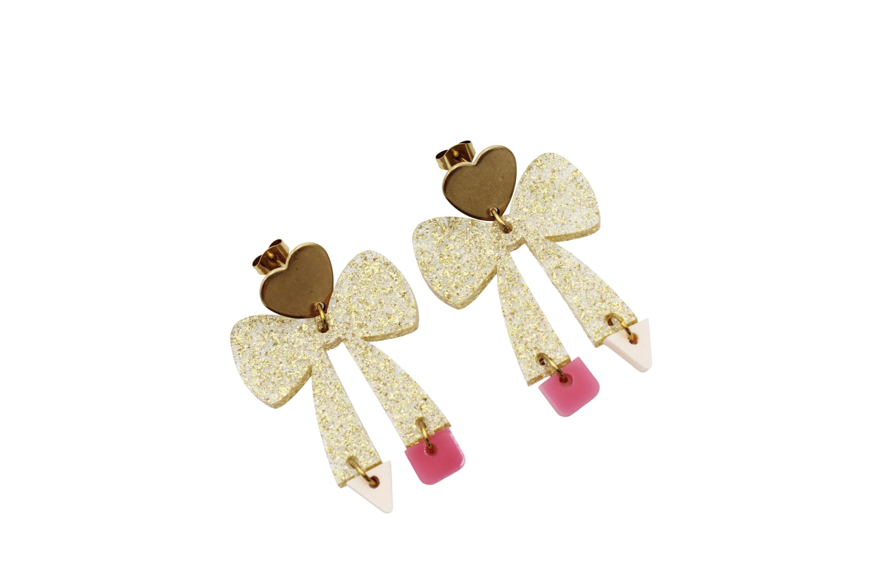 Glitter Pencil Bow Earrings