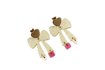 Glitter Pencil Bow Earrings