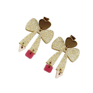 Glitter Pencil Bow Earrings