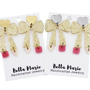 Glitter Pencil Bow Earrings