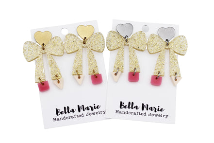Glitter Pencil Bow Earrings
