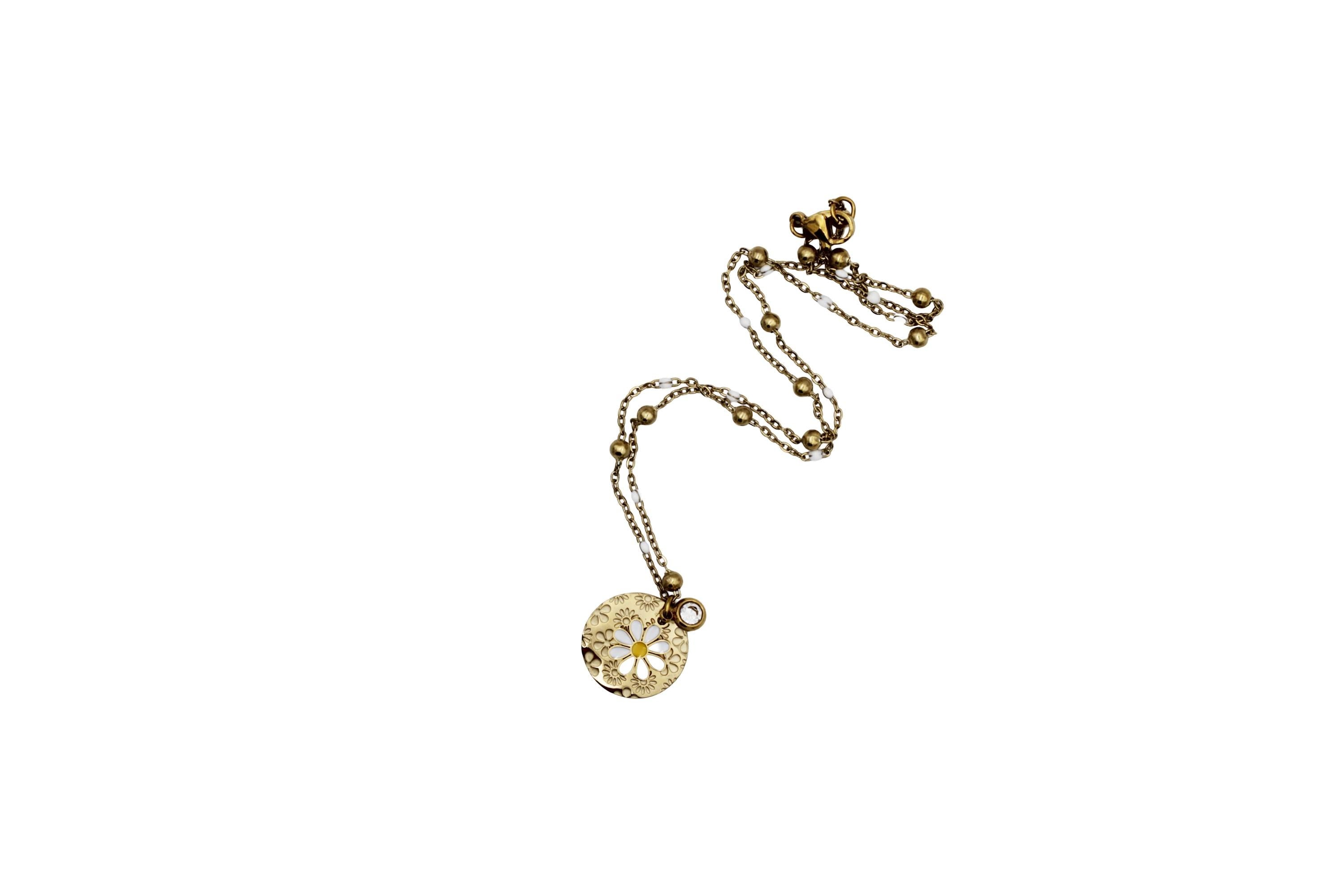 Gold Enamel Daisy & Flower Charm Necklace