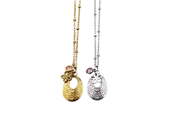 Oval Floral Charm Necklace
