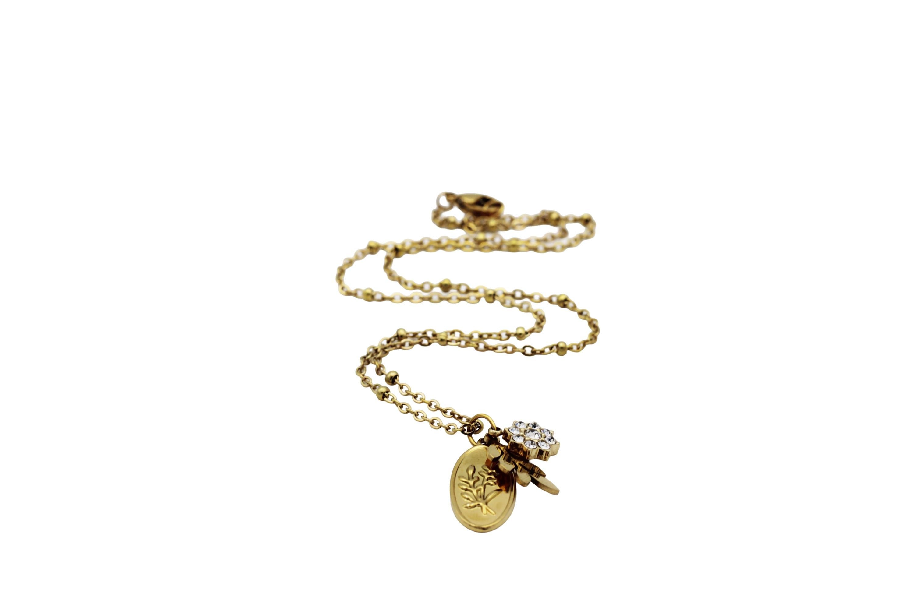 Leaf Oval Charm Necklace