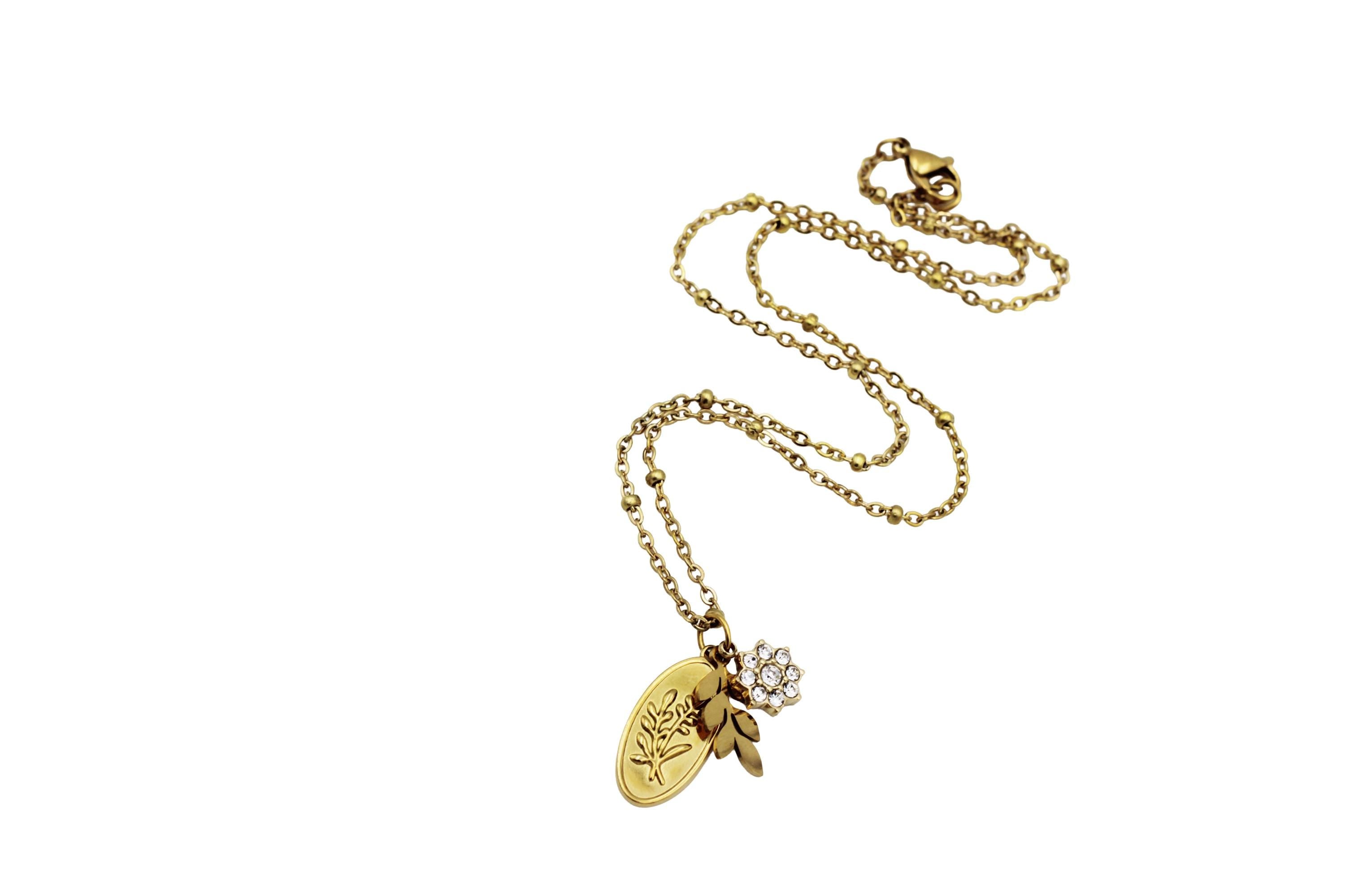 Leaf Oval Charm Necklace
