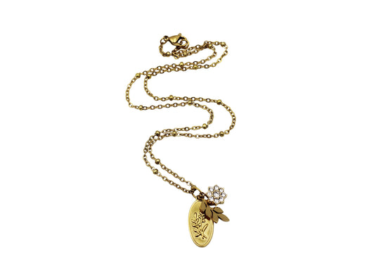 Leaf Oval Charm Necklace