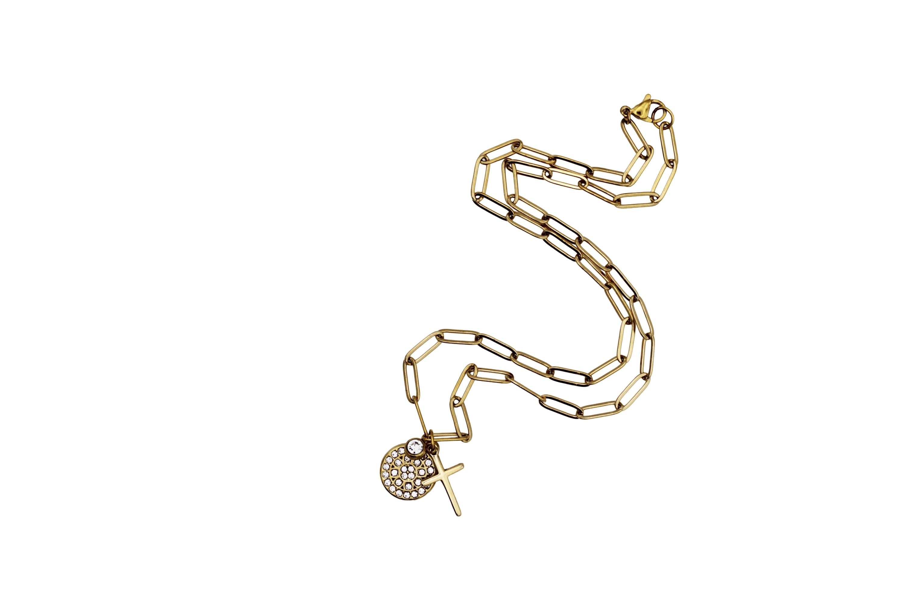 Cross & Rhinestone Charm Necklace
