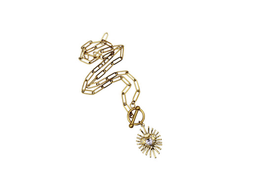 Gold Spikey Heart Rhinestone Toggle Necklace