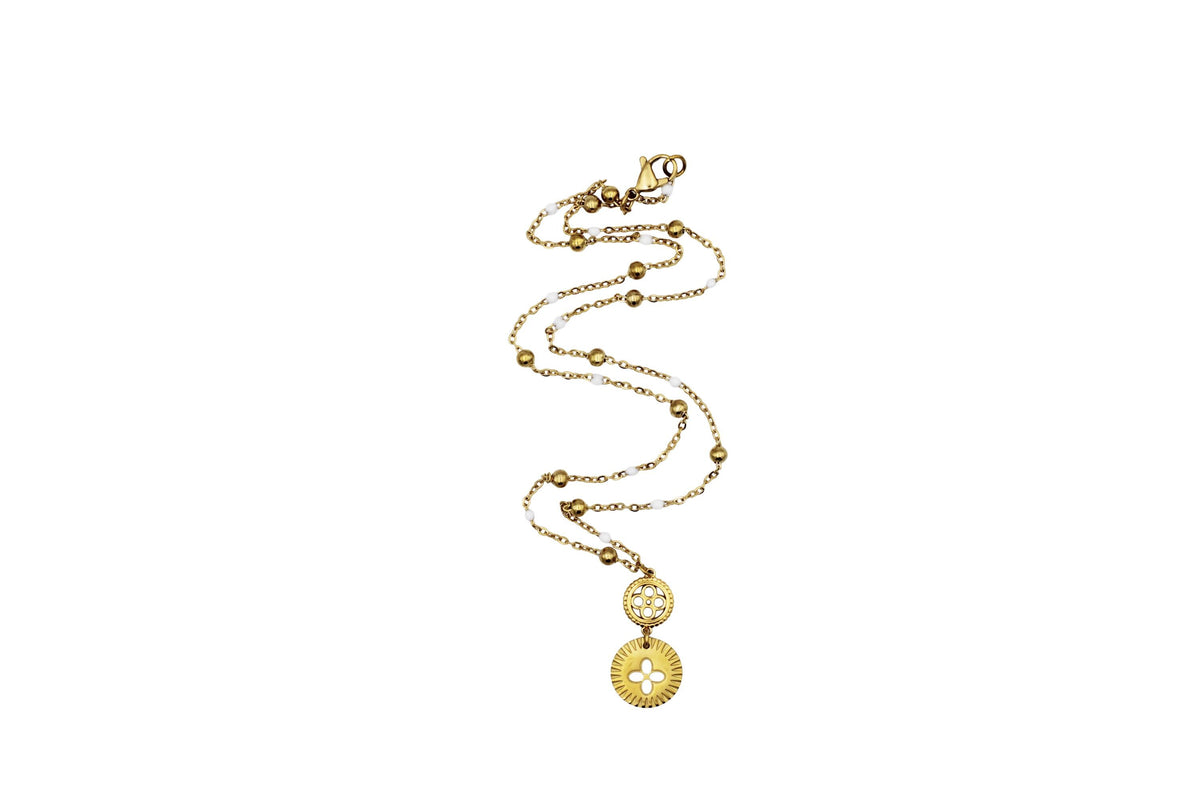 Gold Enamel Quatrefoil Necklace