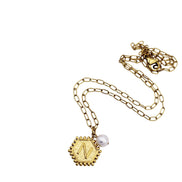 Gold N and Heart Double Sided Charm & Pearl Necklace