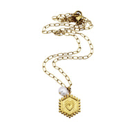 Gold N and Heart Double Sided Charm & Pearl Necklace