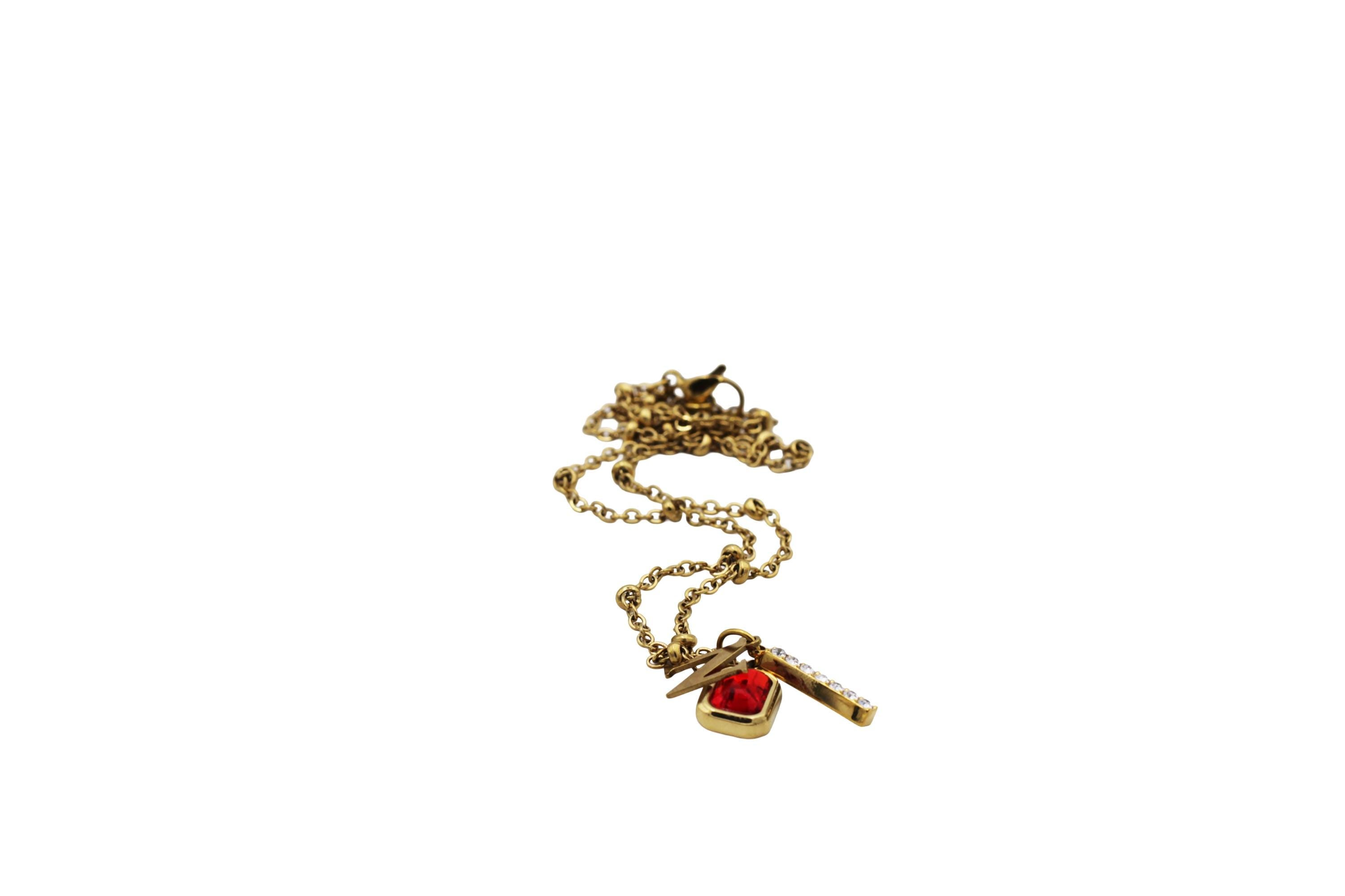 Gold N Rhinestone Charm Cluster Necklace