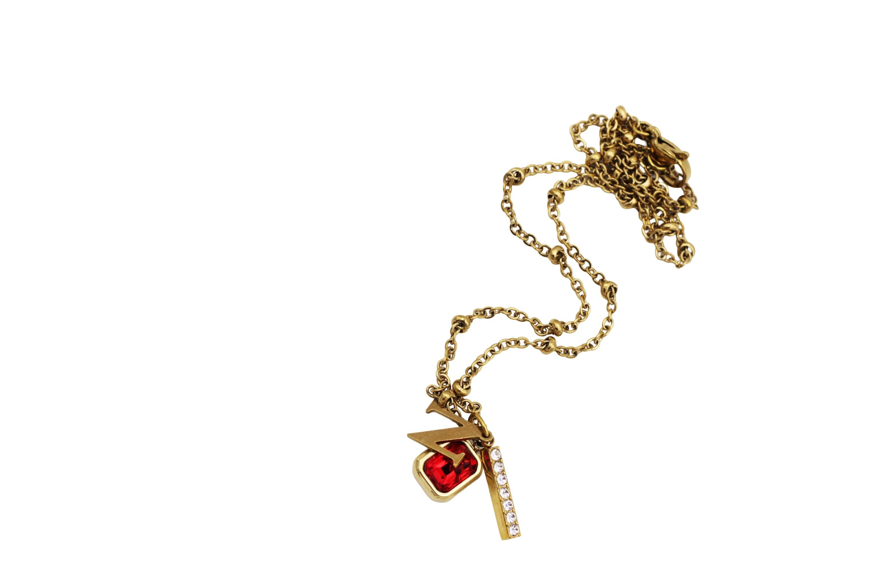 Gold N Rhinestone Charm Cluster Necklace