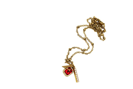 Gold N Rhinestone Charm Cluster Necklace