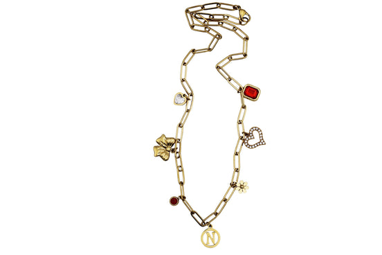 Gold N Multi Charm Necklace