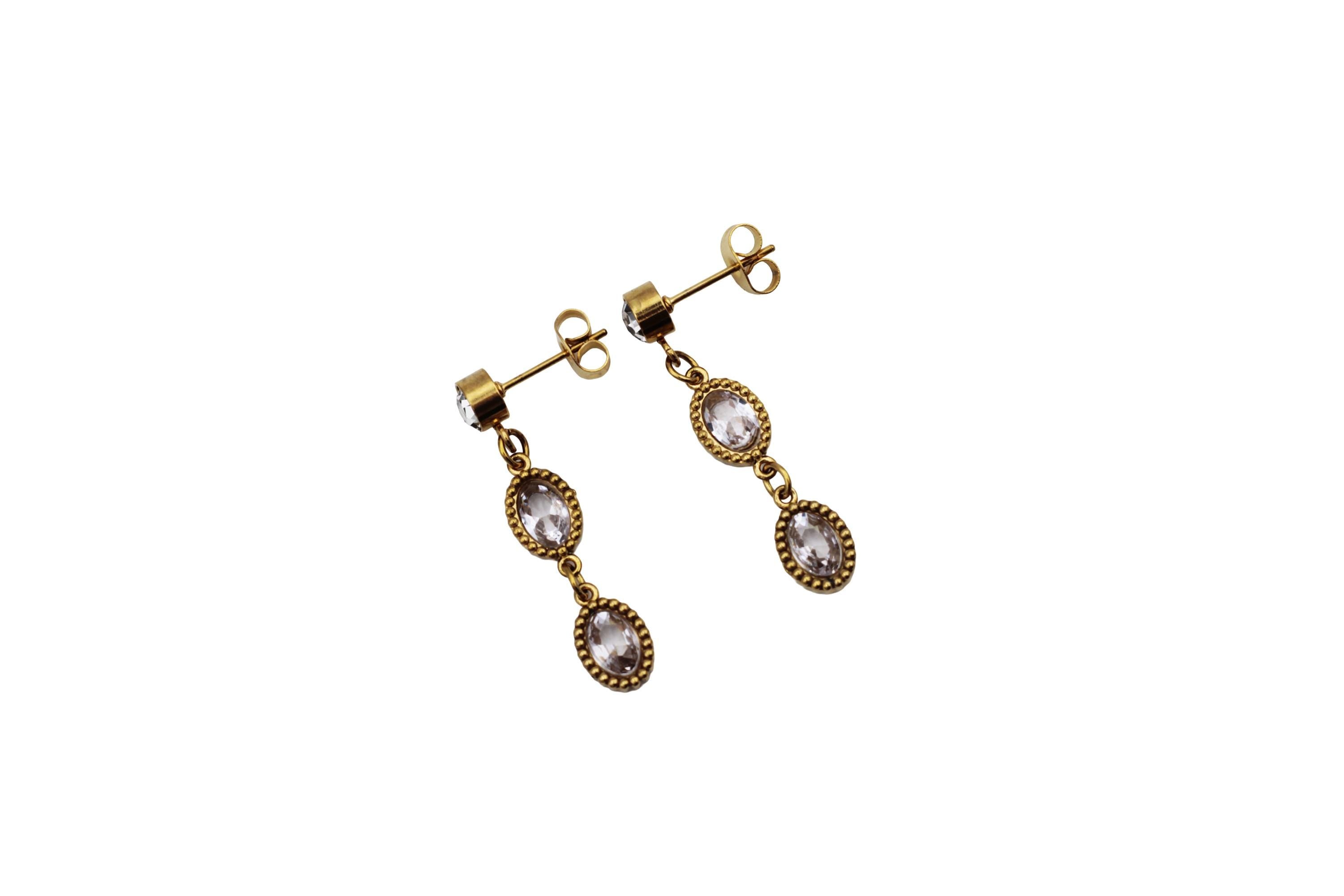 Gold Rhinestone Classic Dangle Earrings