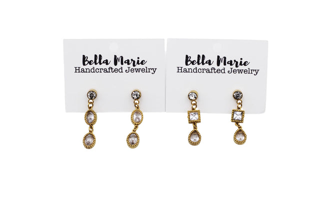 Gold Rhinestone Classic Dangle Earrings