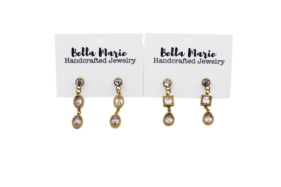 Gold Rhinestone Classic Dangle Earrings