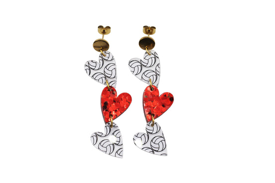 Volleyball Triple Heart Earrings