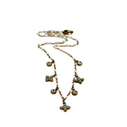 Turquoise Quatrefoil & Rhinestone Multi Charm Necklace