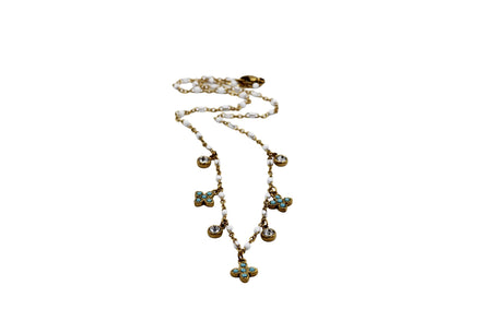 Turquoise Quatrefoil & Rhinestone Multi Charm Necklace