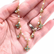 Turquoise Quatrefoil & Rhinestone Multi Charm Necklace