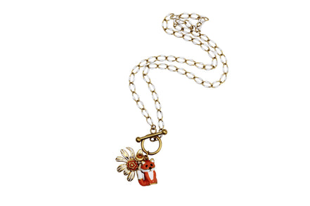 Orange Fox & Flower Charm Necklace