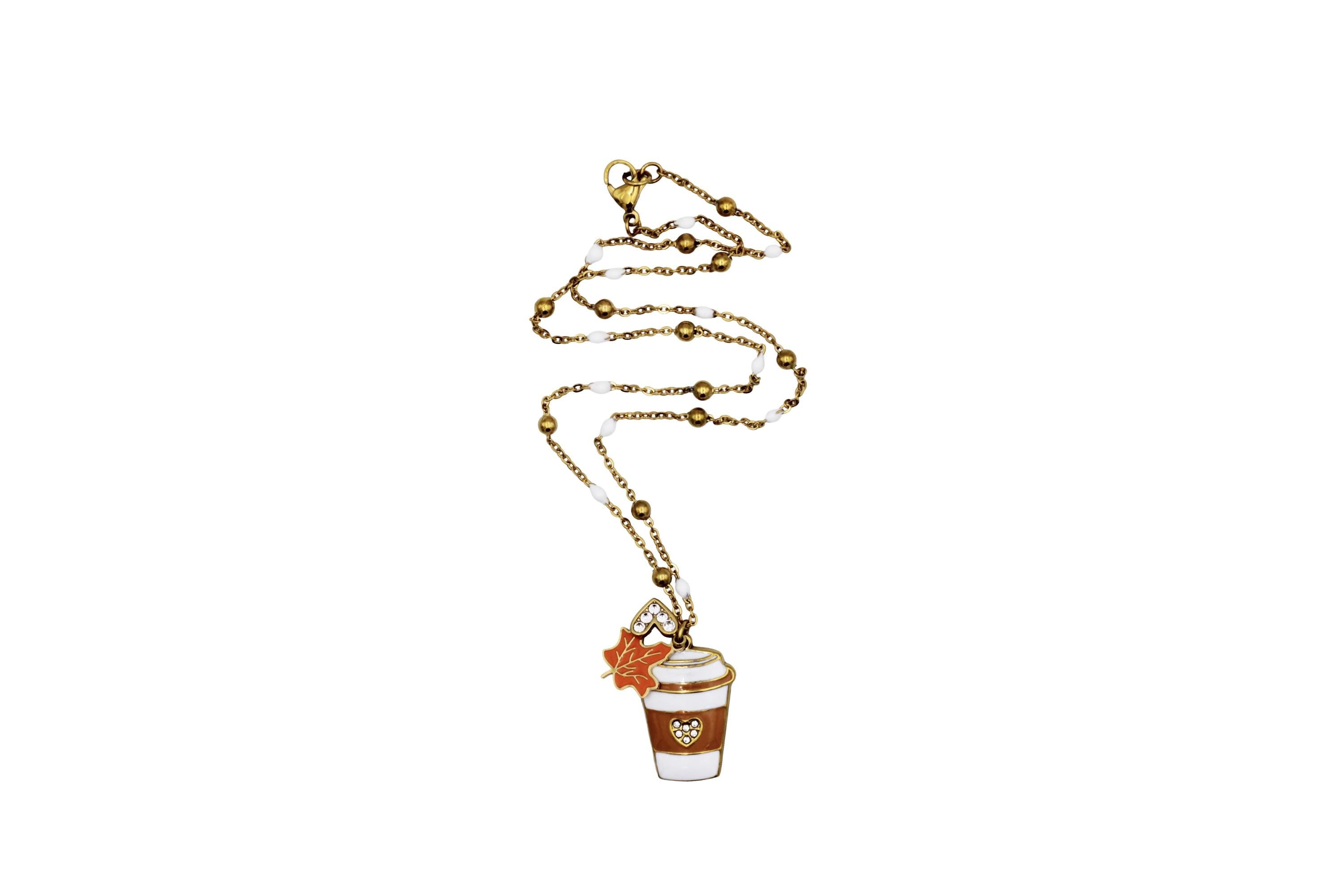 Coffee & Leaf Charm Necklace