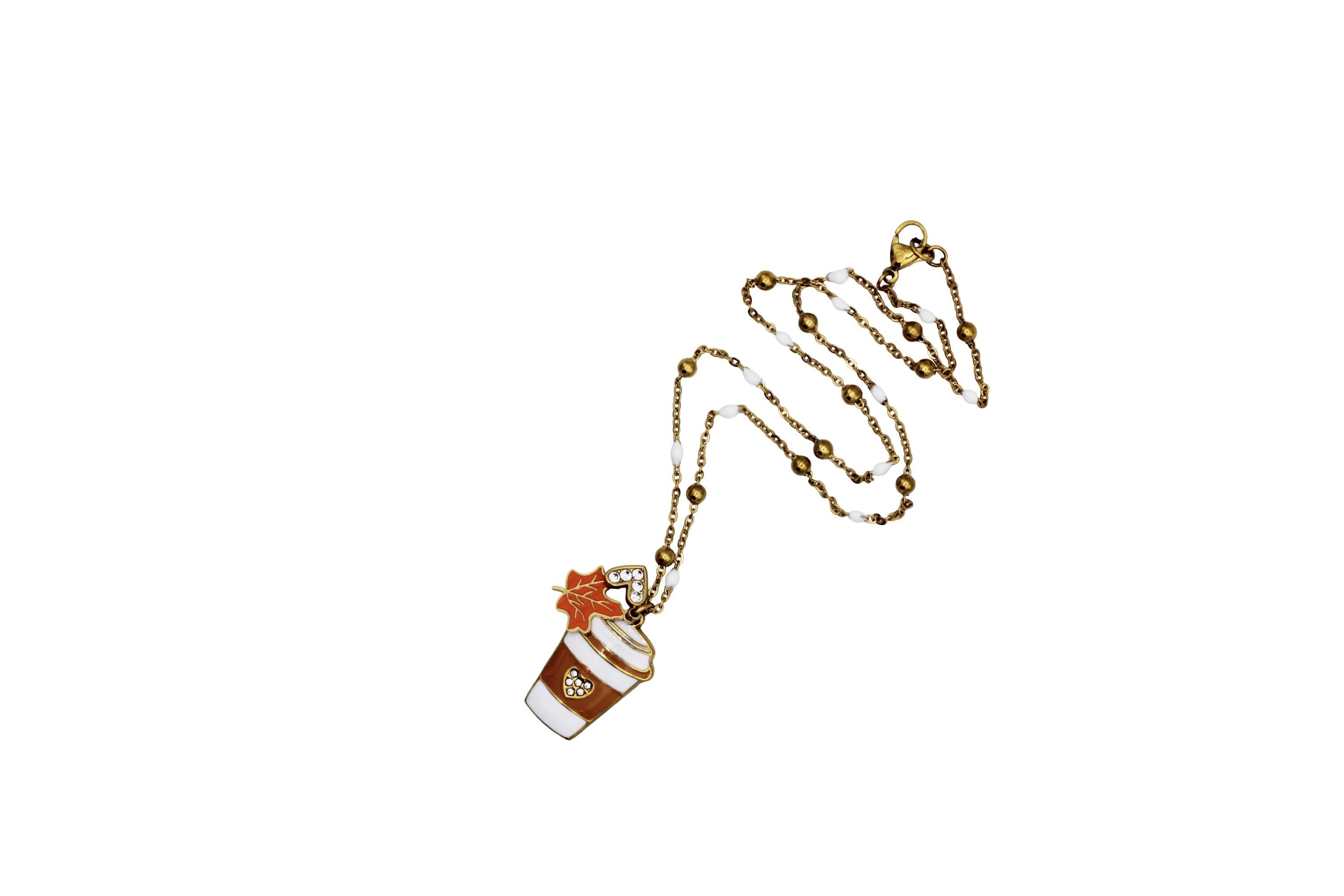 Coffee & Leaf Charm Necklace