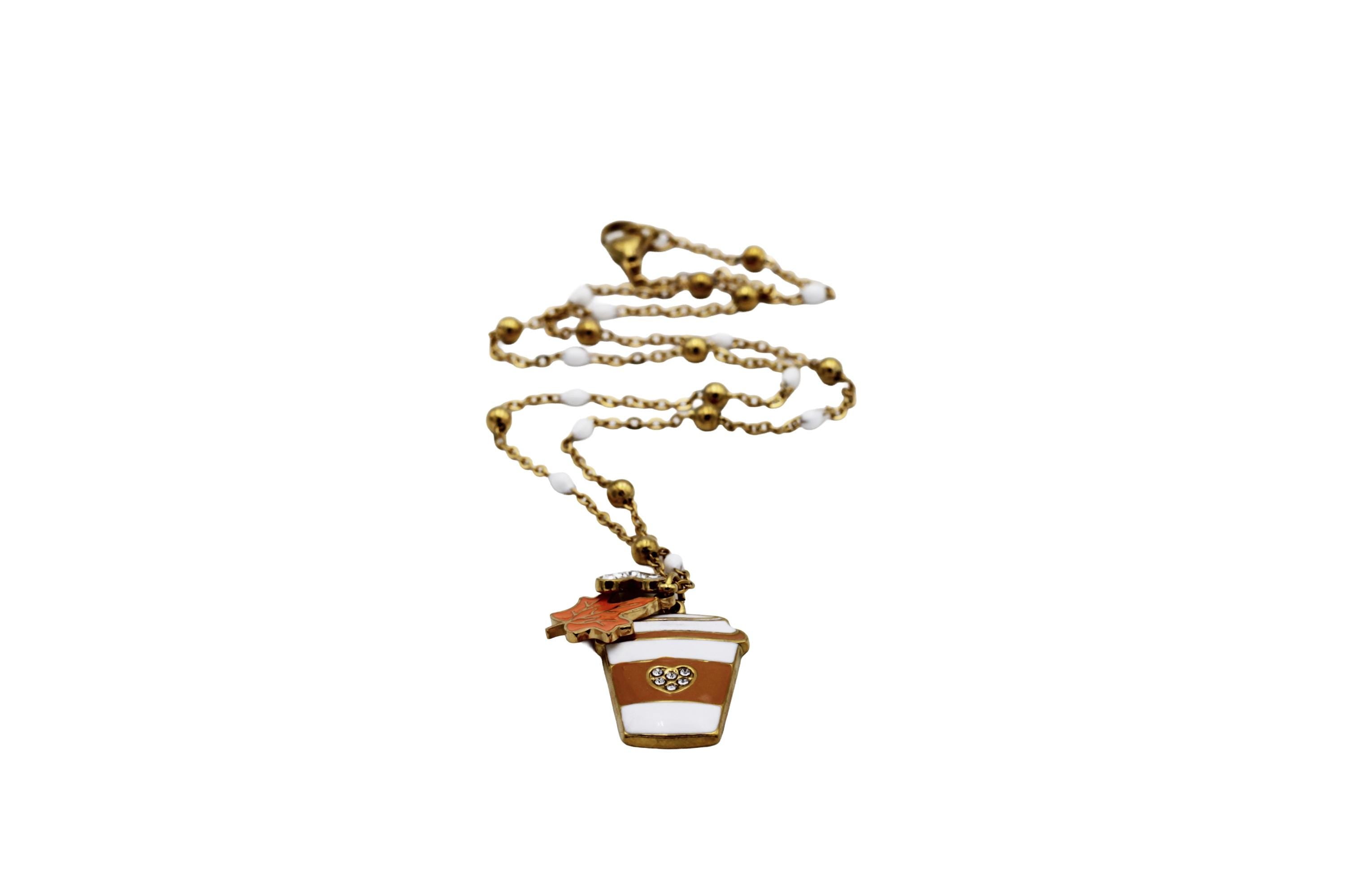 Coffee & Leaf Charm Necklace