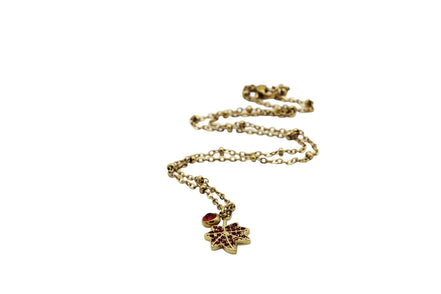 Red Rhinestone Leaf Charm Necklace