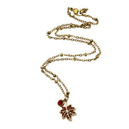 Red Rhinestone Leaf Charm Necklace