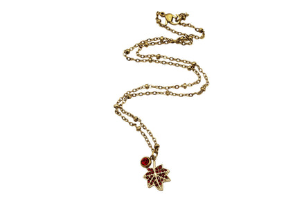 Red Rhinestone Leaf Charm Necklace