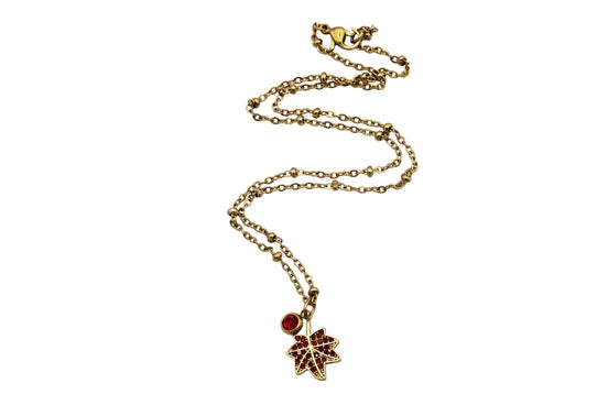 Red Rhinestone Leaf Charm Necklace