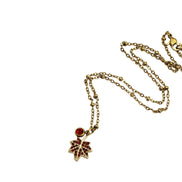 Red Rhinestone Leaf Charm Necklace