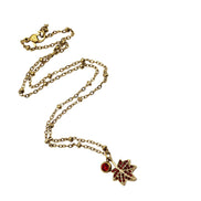 Red Rhinestone Leaf Charm Necklace