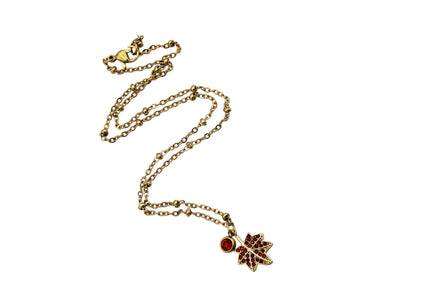 Red Rhinestone Leaf Charm Necklace