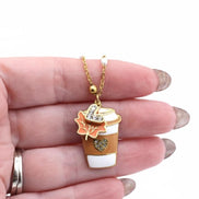 Coffee & Leaf Charm Necklace