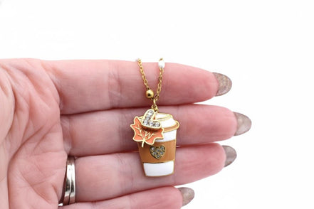 Coffee & Leaf Charm Necklace